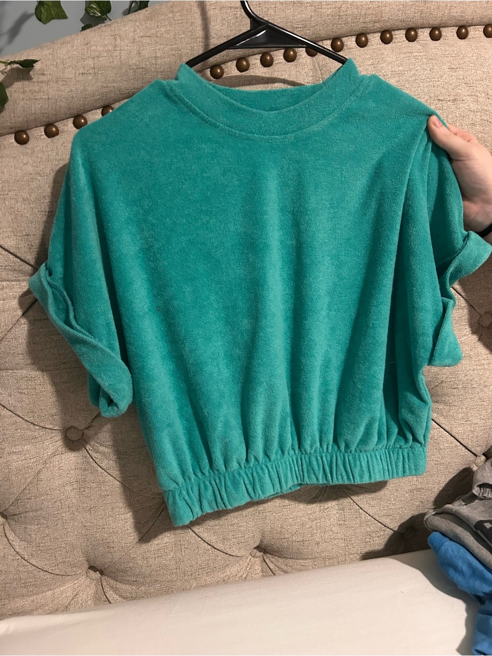 Elan Teal Short Sleeve Elastic-Hem Sweatshirt
